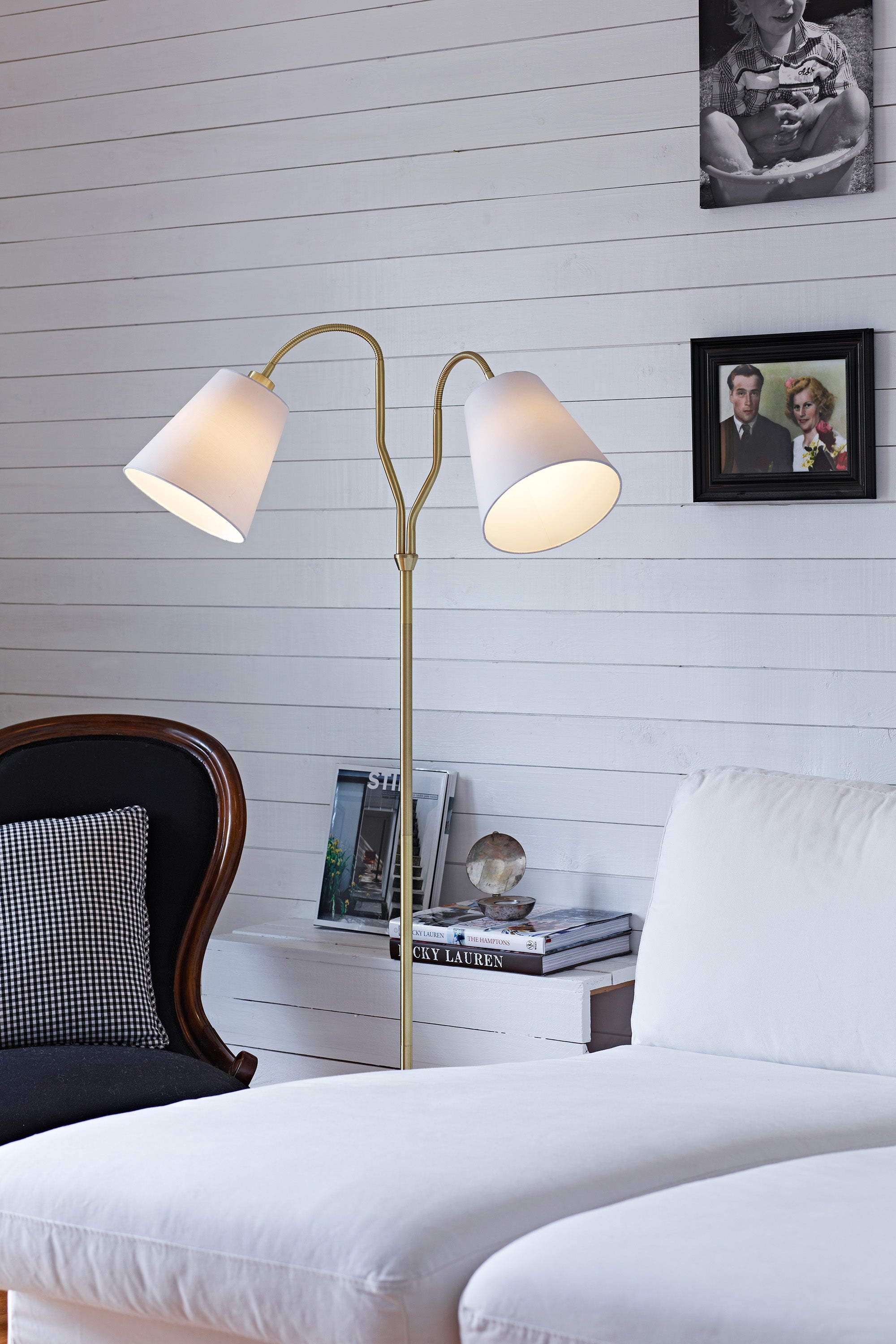 MODENA golvlampa 2L Brass/White