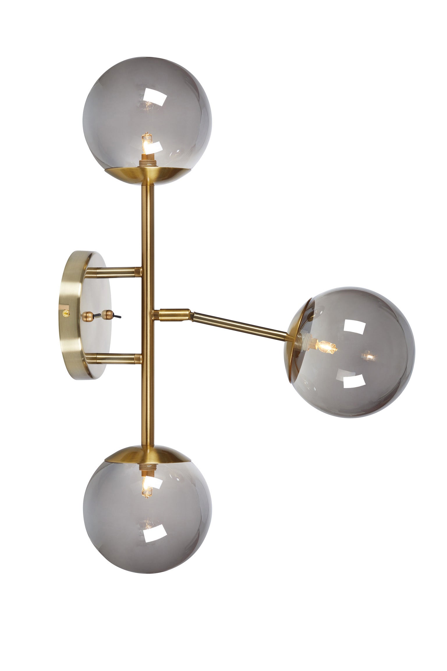TRINITY vägglampa 3L Brass/Smoke