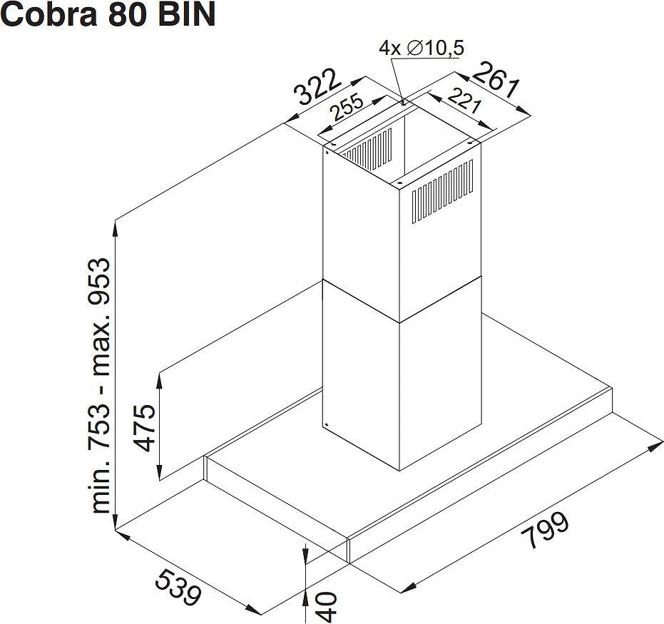 Witt Cobra 80 BIN köksfläkt för köksö 80cm