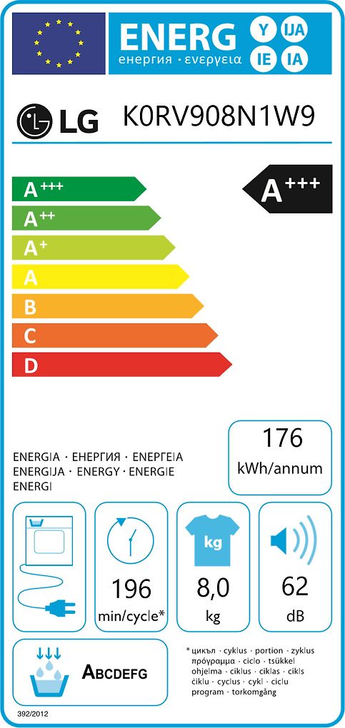 LG K0RV908N1W9 torktumlare