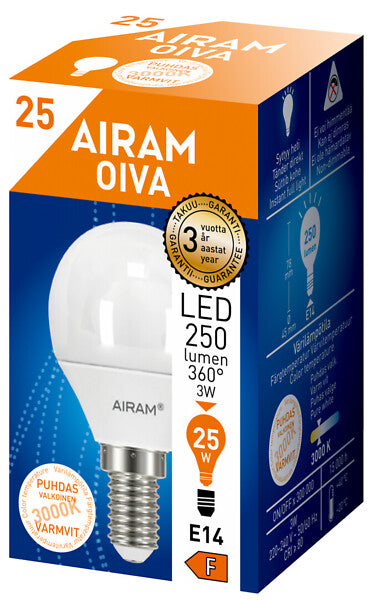Airam LED P45 830 250lm E14 OIVA OP