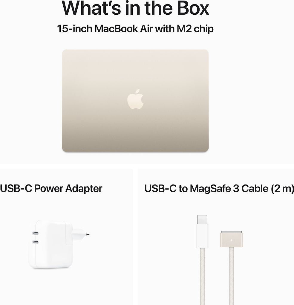 Apple MacBook Air 15" M2 8 Gt, 256 Gt 2023 -kannettava, tähtivalkea