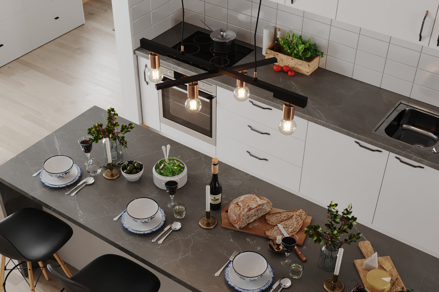 Zeone 4-låg taklampa mattsvart