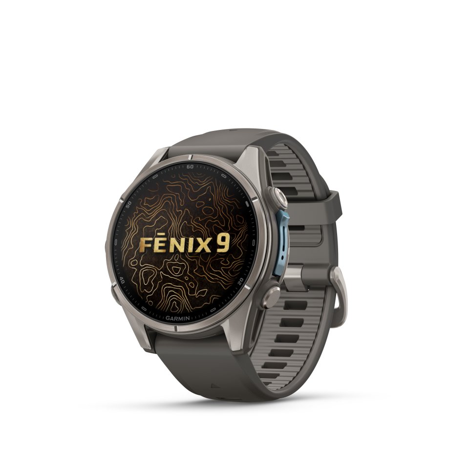 Garmin fenix 9 urheilukello, 43 mm, titaani ja Pebble Gray silikoniranneke