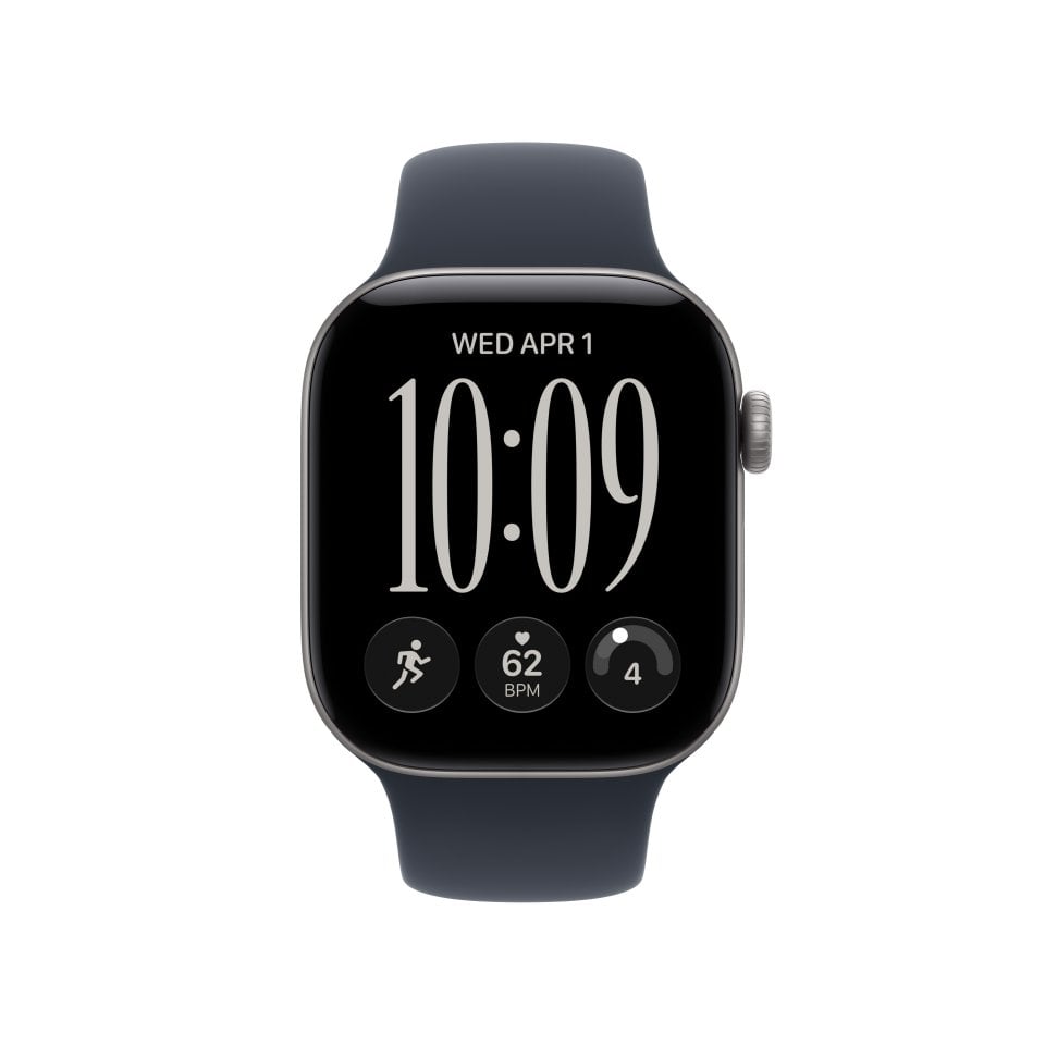 Apple Watch Series 12 (GPS) 42 mm tähtiharmaa alumiinikuori ja musteensininen urheiluranneke, M/L