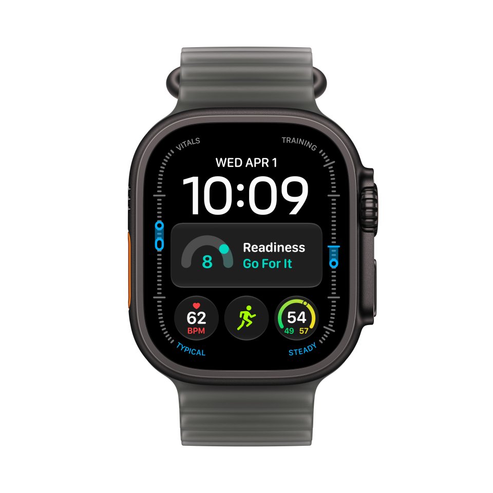 Apple Watch Ultra 4 (GPS + Cellular) 49 mm musta titaanikuori ja kuultomusta Ocean-ranneke