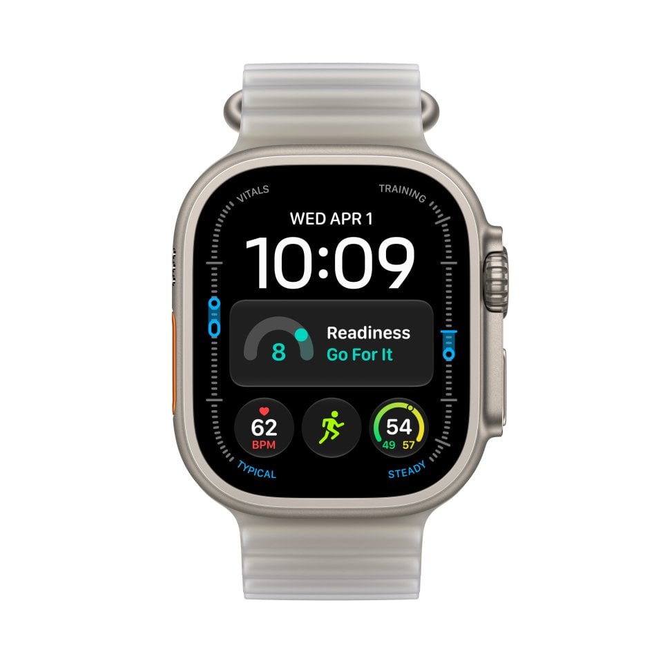 Apple Watch Ultra 4 (GPS + Cellular) 49 mm luonnonvaalea titaanikuori ja kuultoharmaa Ocean-ranneke