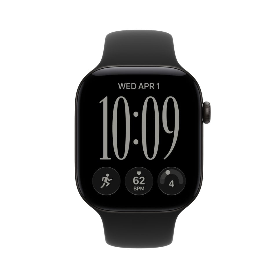 Apple Watch Series 12 (GPS) 46 mm musta alumiinikuori ja musta urheiluranneke, S/M