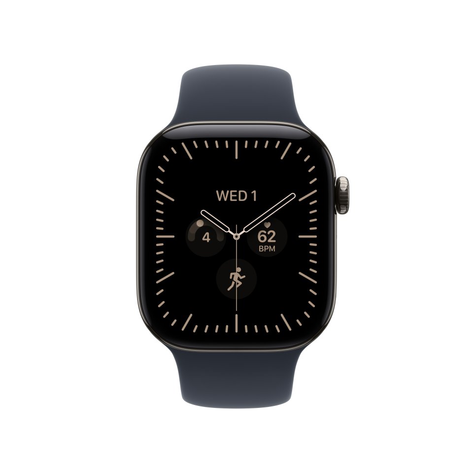 Apple Watch Series 12 (GPS + Cellular) 42 mm luonnonvaalea titaanikuori ja musteensininen urheiluranneke, S/M