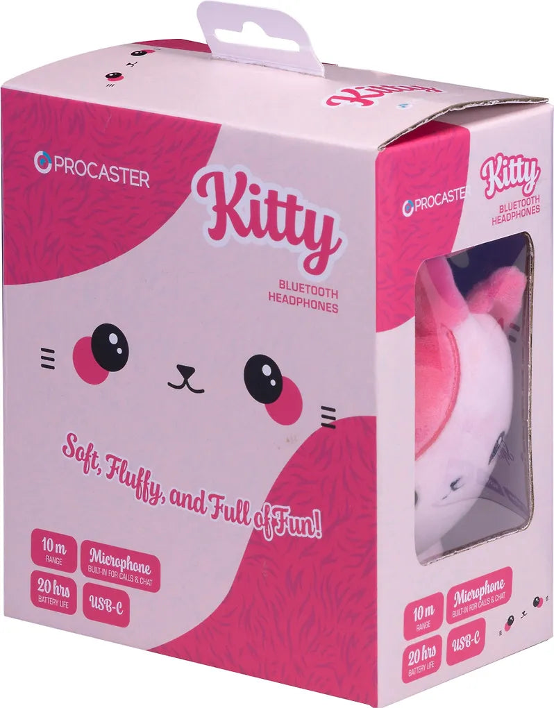 Procaster Kitty Headphone Bluetooth-kuulokkeet, vaaleanpunainen