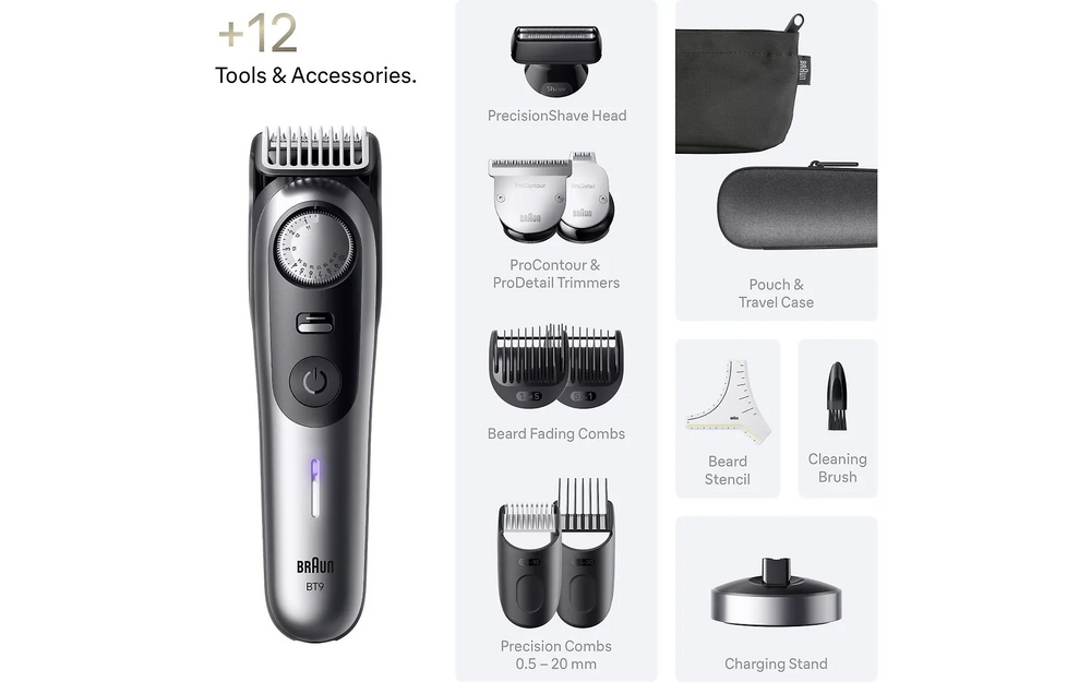 Braun Series 9 skäggtrimmer, BT9560, Krom