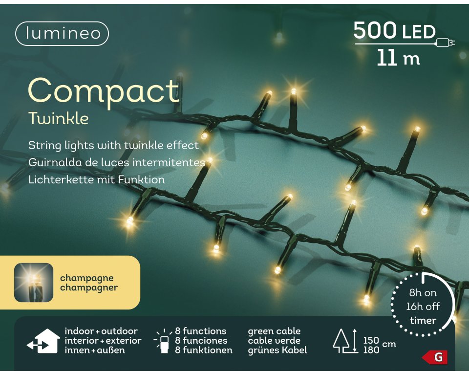 Lumineo Compact twinkle koristevalosarja ulkokäyttöön, 11 metriä