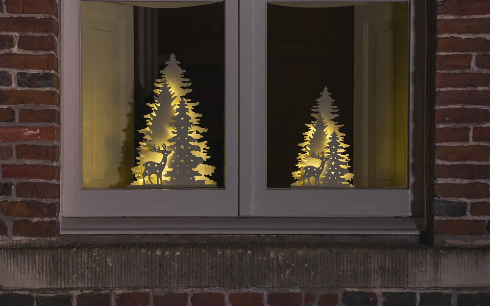 Lumineo puinen kuusipöytäkoriste valoilla, valkoinen