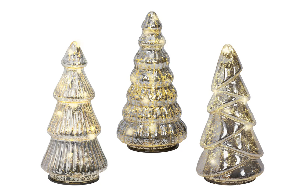 Lumineo lasikuusisetti valoilla, 3 kpl, hopea