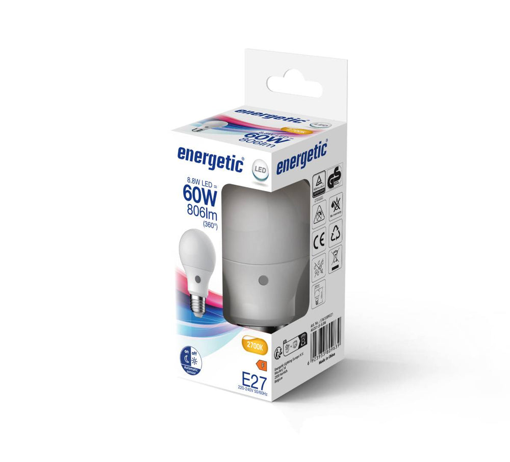 E27 A60 Light Sensor 2700K 806lm opal