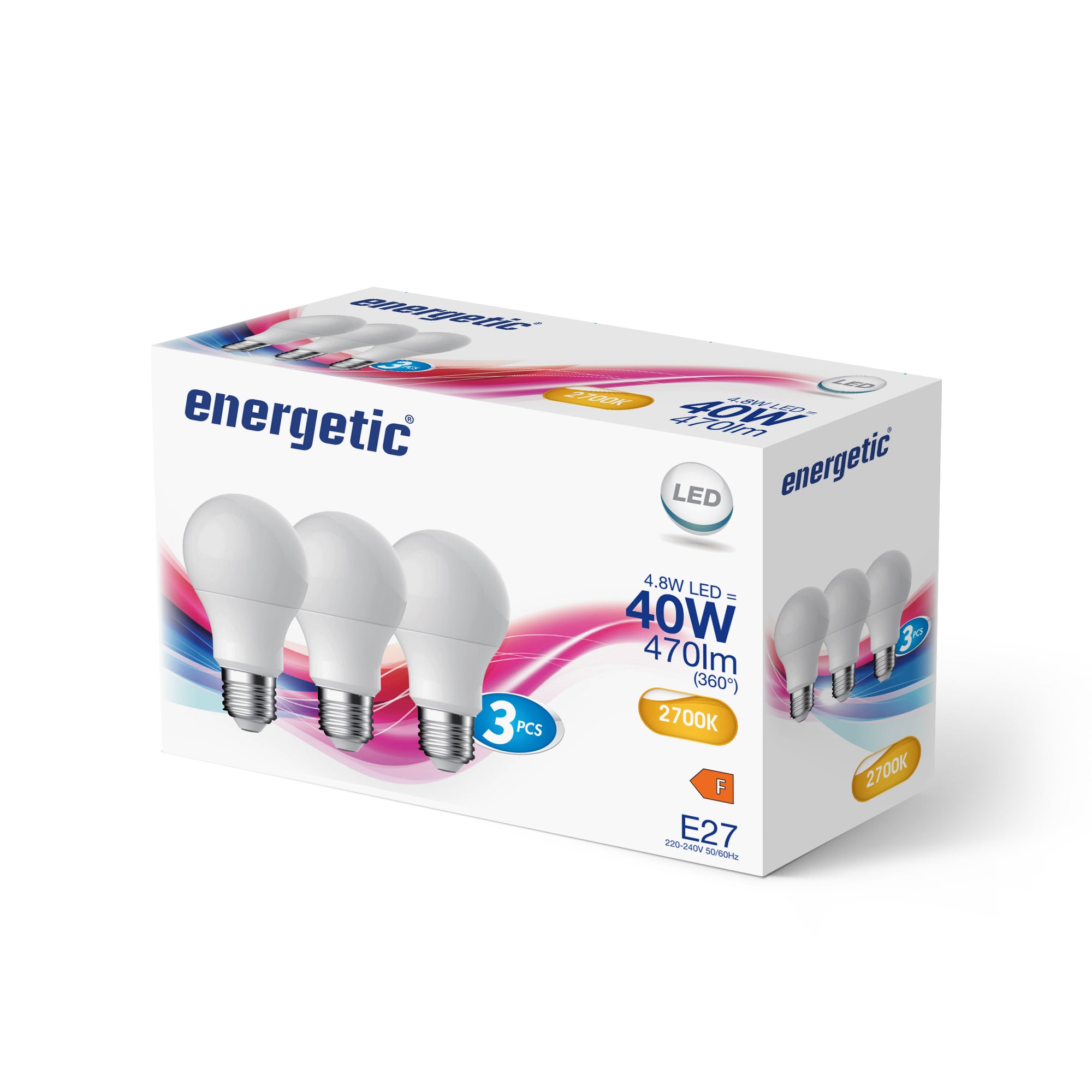 E27 A60 2700K 470lm huurre 3-pack