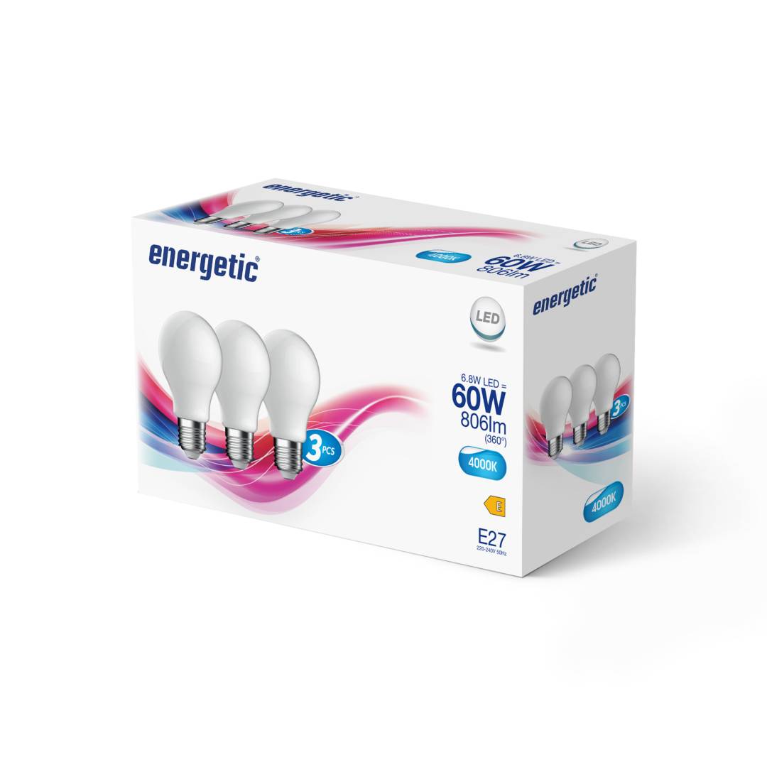 E27 A60 4000K 806lm opaali 3-pack