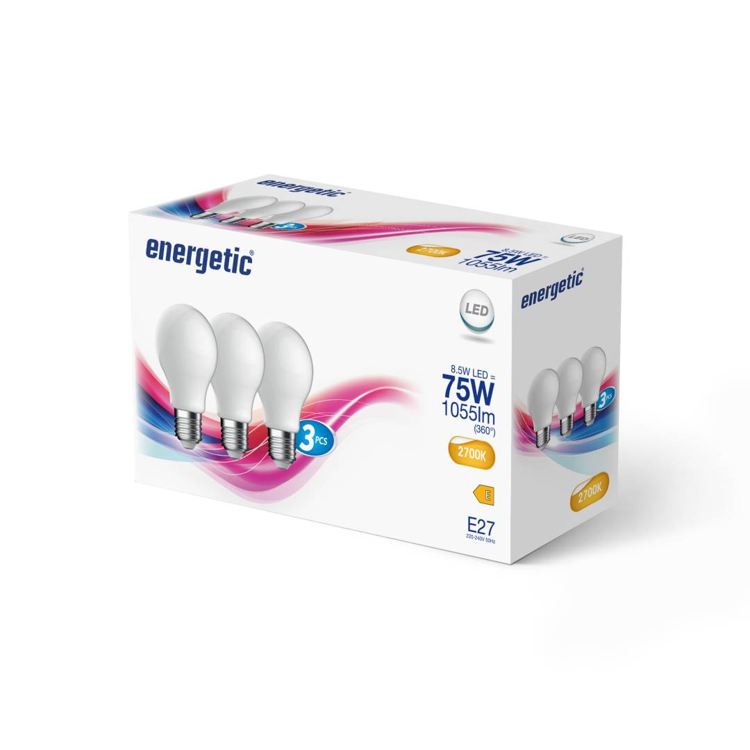 E27 A60 2700K 1055lm opaali 3-pack