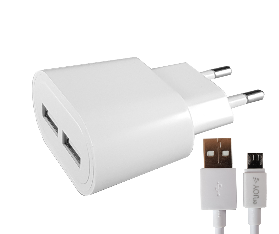 Enjoy verkkolaturi 2 x USB ja microUSB-kaapeli - E-store.fi