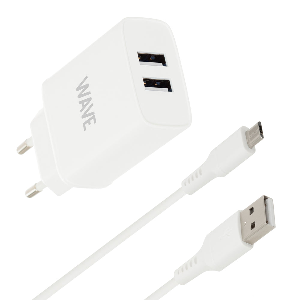 Wave verkkolaturi 2 x USB ja microUSB-kaapeli 1m - E-store.fi