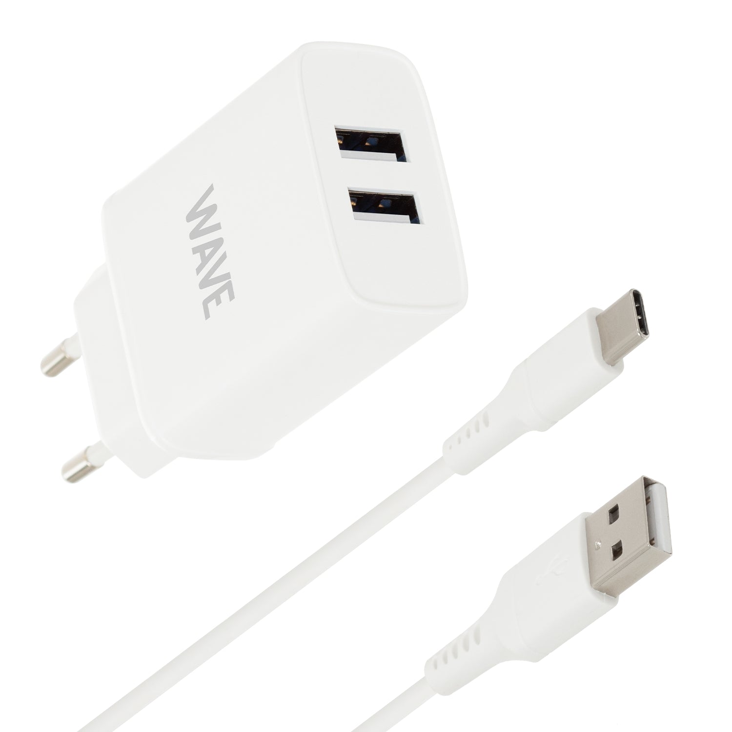 Wave verkkolaturi 2 x USB ja USB-C -kaapeli 1m - E-store.fi