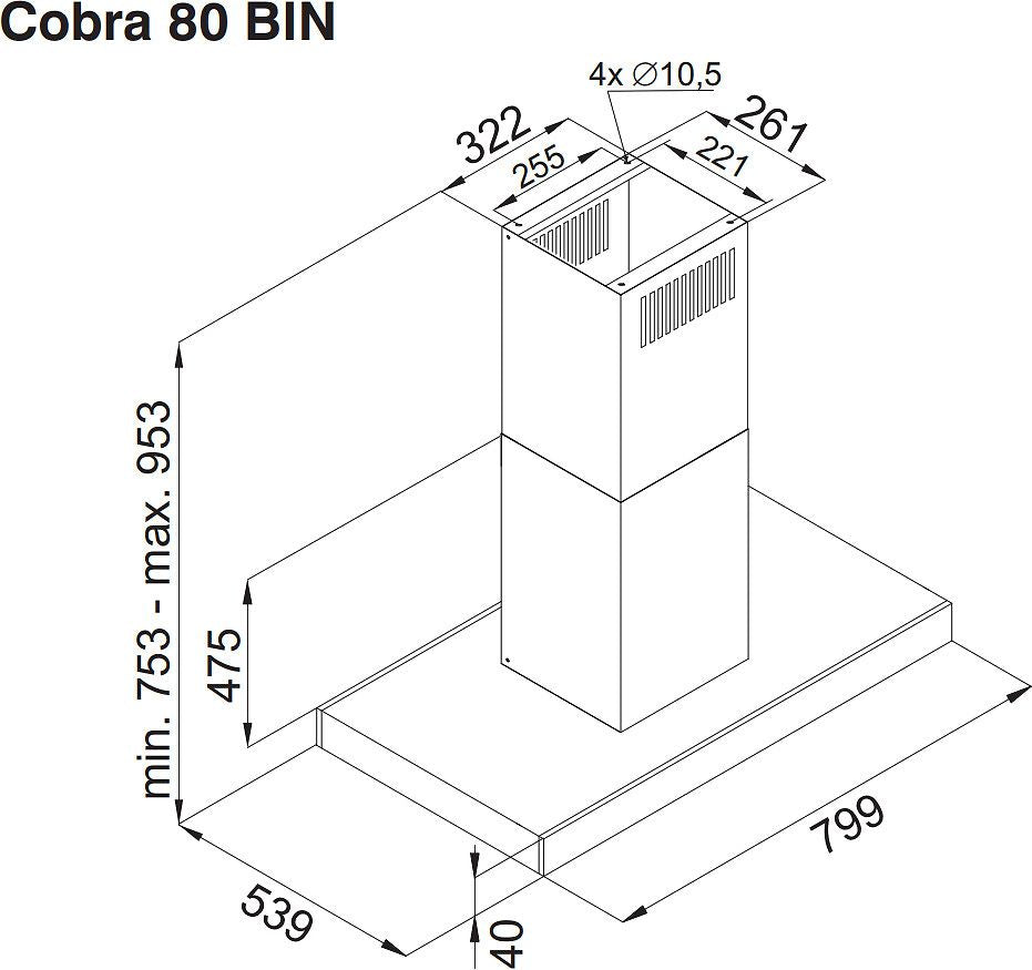 Witt Cobra 80 BIN köksfläkt för köksö 80cm