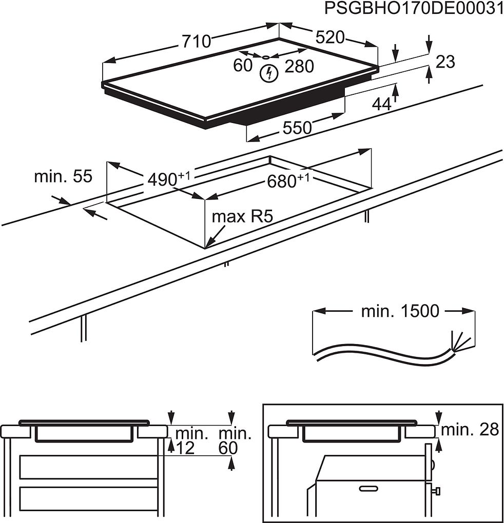 Electrolux HOX750MF FlexiBridge induktionsplatta 70cm