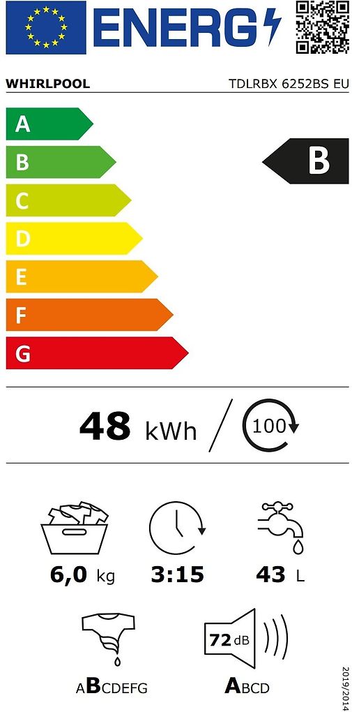 Whirlpool TDLRBX 6252BS EU päältä täytettävä pyykinpesukone