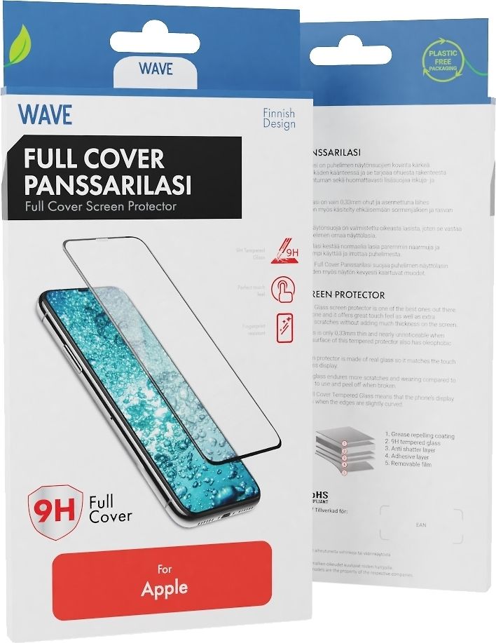 Wave Full Cover-pansarglas iPhone 15 svart ram