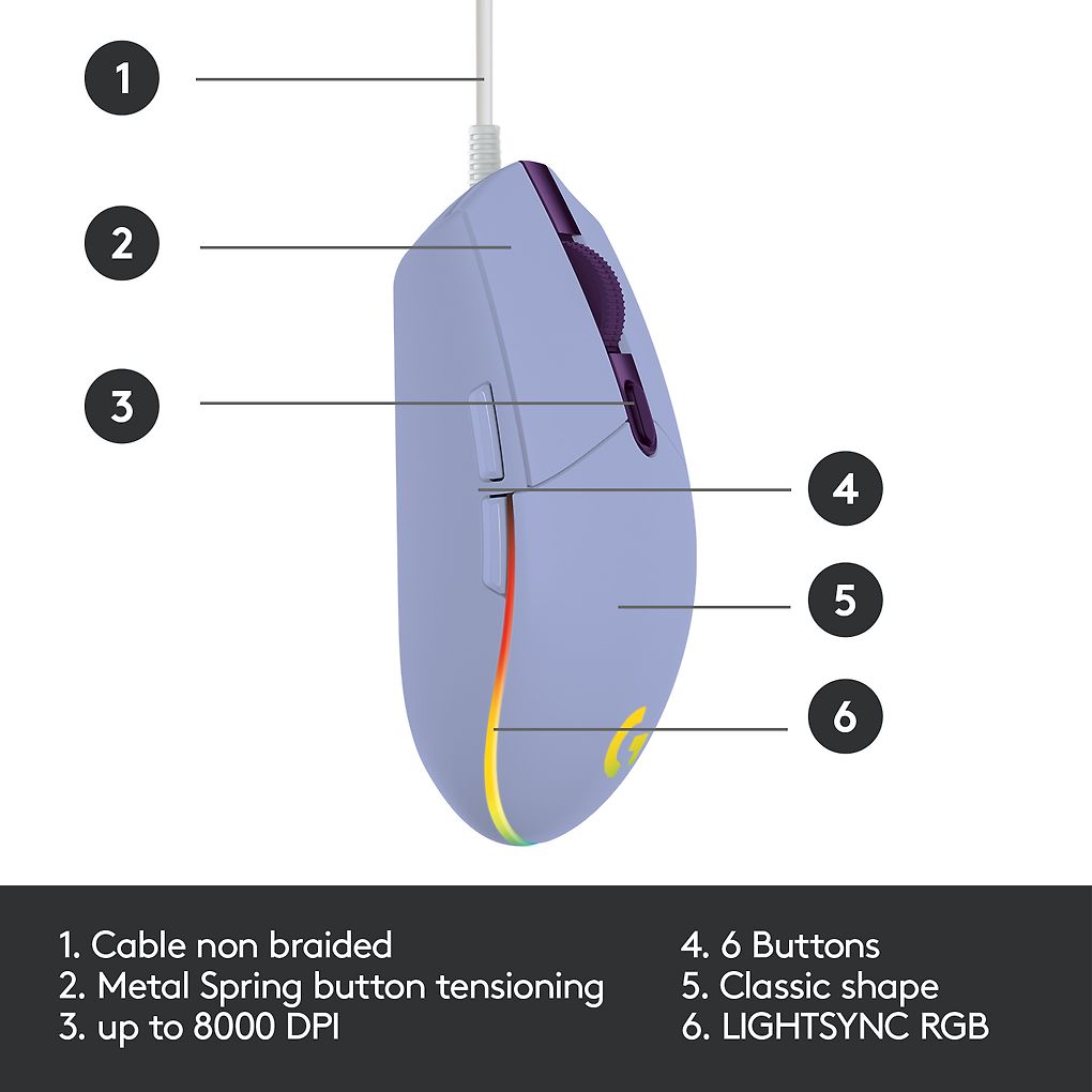 Logitech G203 Lightsync -pelihiiri, violetti