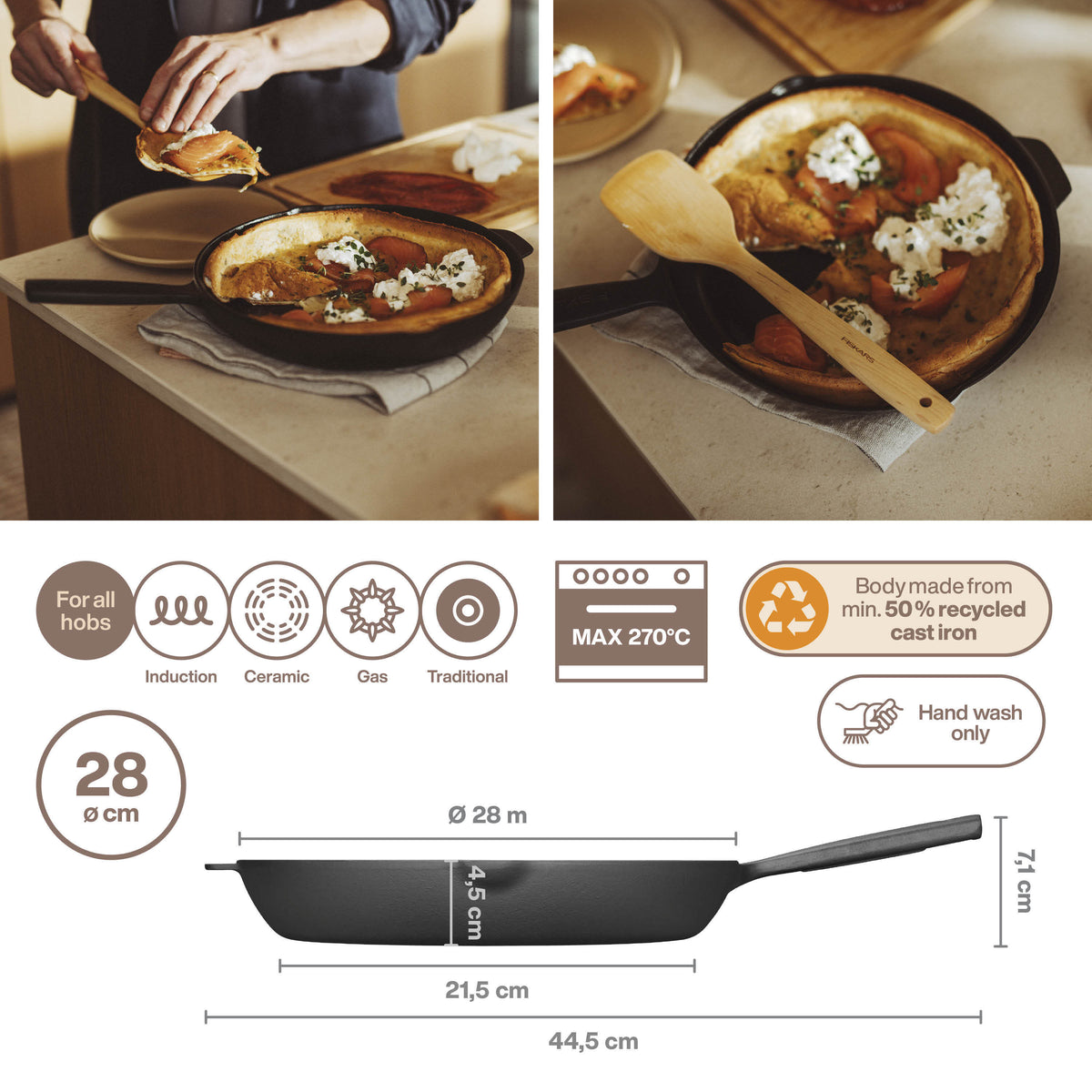Fiskars Folken Valurautapannu, 28cm – 6