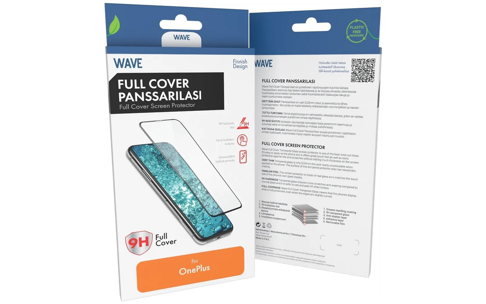 Wave Full Cover panssarilasi, OnePlus Nord CE5 5G, musta kehys