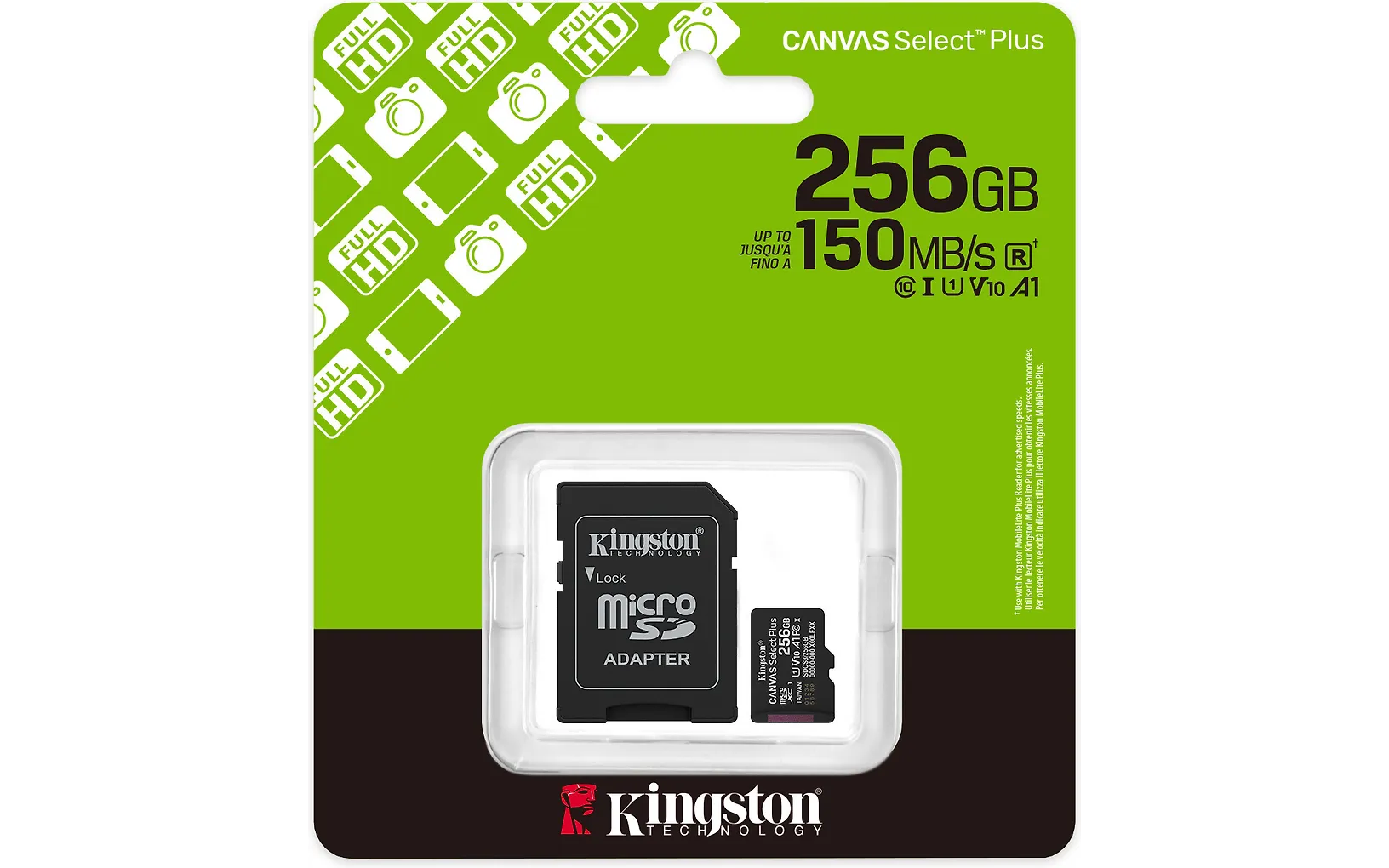 Kingston 256 Gt Canvas Select Plus Gen3 UHS-I microSD muistikortti + SD-adapteri