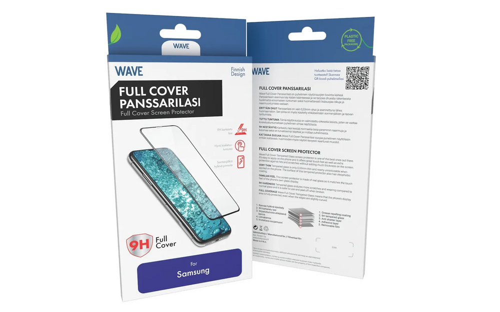 Wave Full Cover panssarilasi, Samsung Galaxy S25 FE 5G, musta kehys