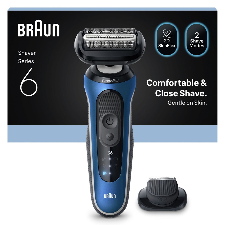 Braun Series 6, 62-B1200S Wet&Dry -parranajokone partatrimmerilisäosalla