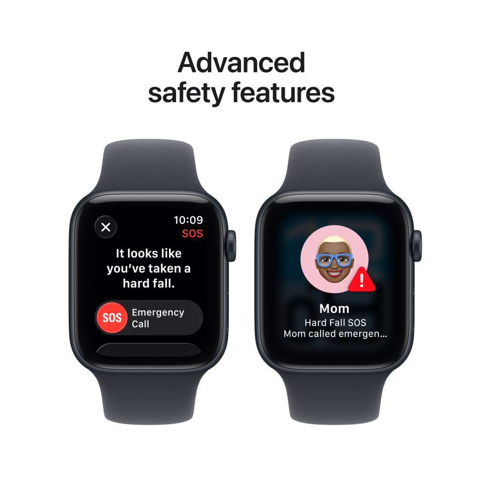 Apple Watch SE 3 (GPS) 44 mm keskiyö alumiinikuori ja keskiyö urheiluranneke, S/M