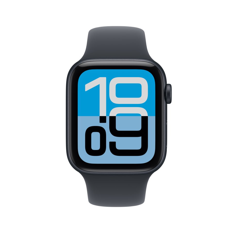Apple Watch SE 3 (GPS) 44 mm keskiyö alumiinikuori ja keskiyö urheiluranneke, M/L