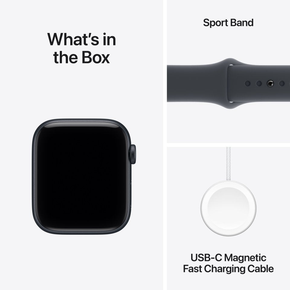 Apple Watch SE 3 (GPS) 44 mm keskiyö alumiinikuori ja keskiyö urheiluranneke, M/L