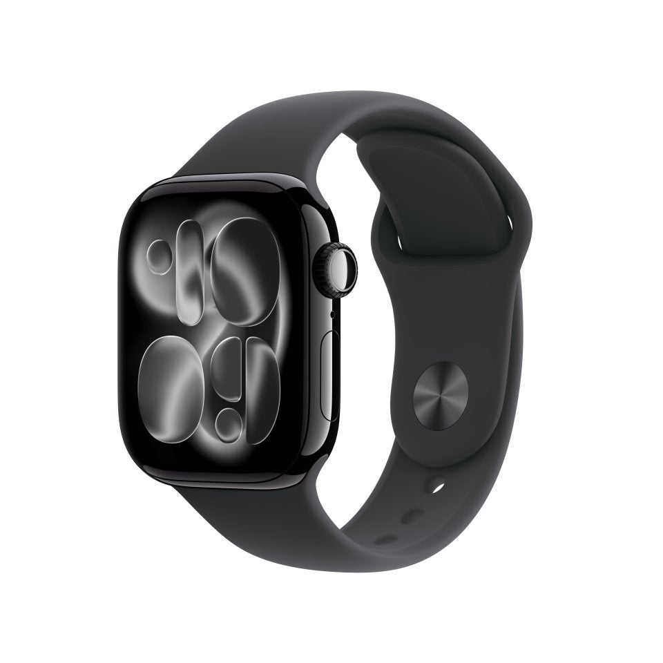 Apple Watch Series 11 (GPS) 42 mm peilimusta alumiinikuori ja musta urheiluranneke, S/M