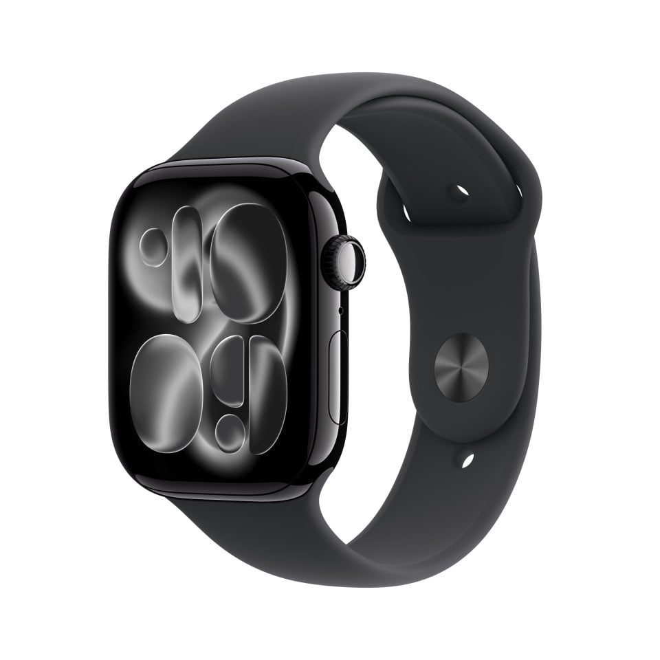 Apple Watch Series 11 (GPS) 46 mm peilimusta alumiinikuori ja musta urheiluranneke, S/M