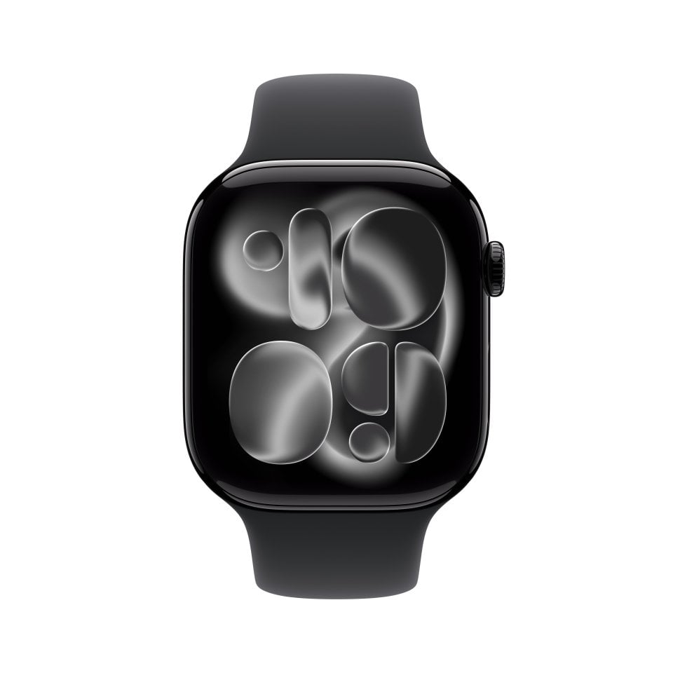Apple Watch Series 11 (GPS) 46 mm peilimusta alumiinikuori ja musta urheiluranneke, S/M