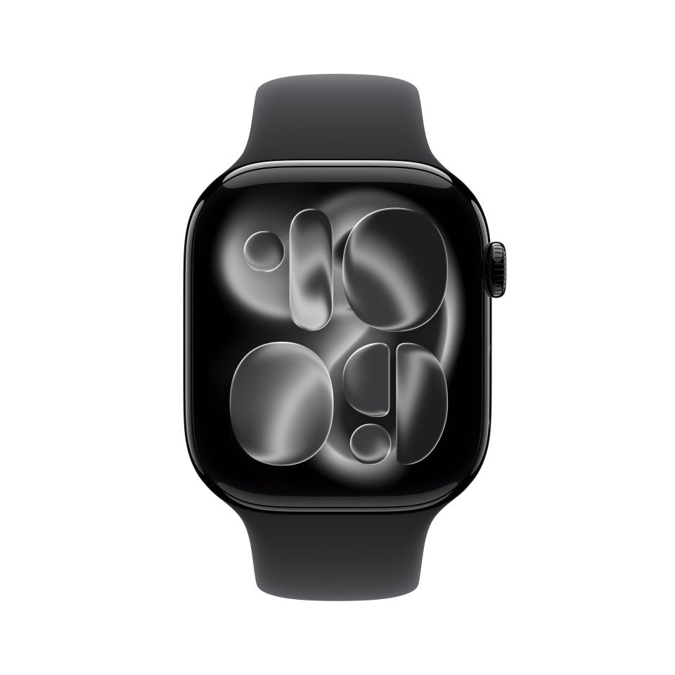 Apple Watch Series 11 (GPS) 46 mm peilimusta alumiinikuori ja musta urheiluranneke, M/L