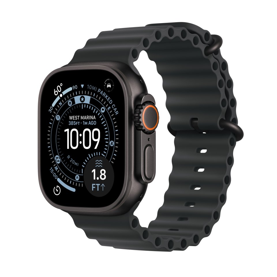 Apple Watch Ultra 3 (GPS + Cellular) 49 mm musta titaanikuori ja musta Ocean-ranneke