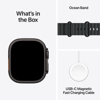 Apple Watch Ultra 3 (GPS + Cellular) 49 mm musta titaanikuori ja musta Ocean-ranneke
