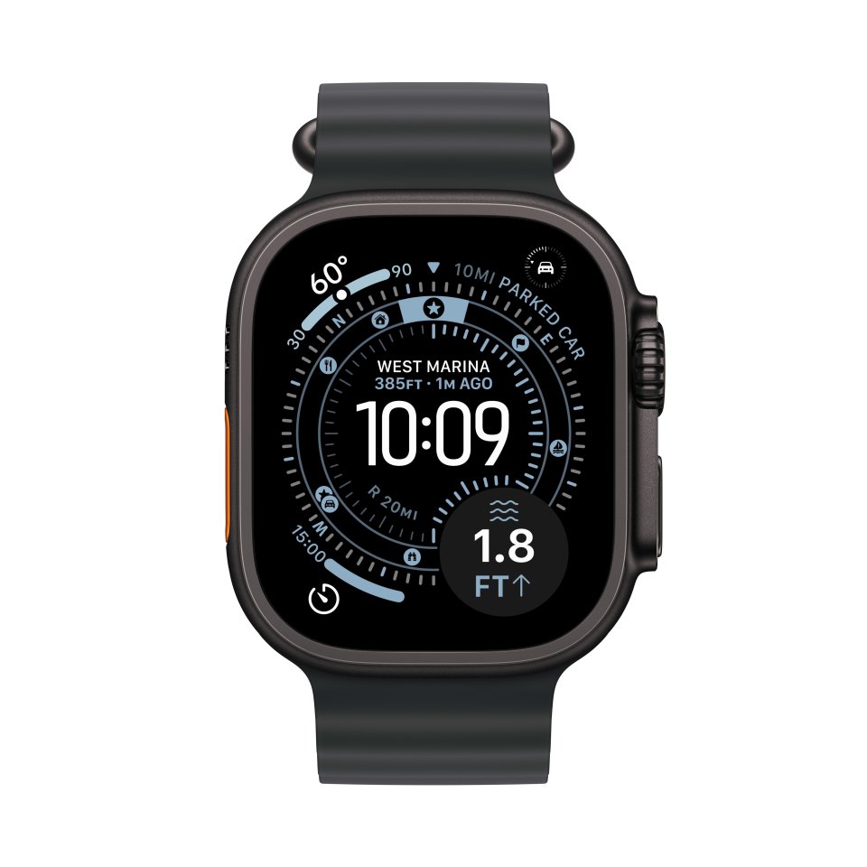 Apple Watch Ultra 3 (GPS + Cellular) 49 mm musta titaanikuori ja musta Ocean-ranneke