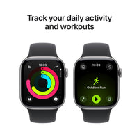 Apple Watch Series 11 (GPS) 42 mm tähtiharmaa alumiinikuori ja musta urheiluranneke, S/M