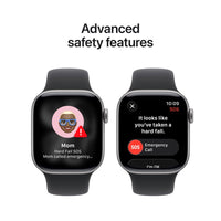 Apple Watch Series 11 (GPS) 42 mm tähtiharmaa alumiinikuori ja musta urheiluranneke, S/M