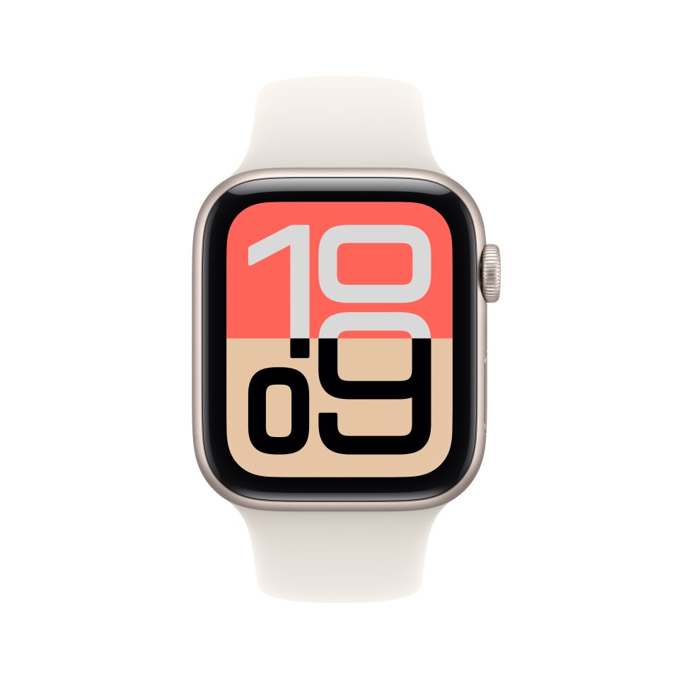 Apple Watch SE 3 (GPS) 44 mm tähtivalkea alumiinikuori ja tähtivalkea urheiluranneke, M/L