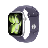 Apple Watch Series 11 (GPS) 46 mm hopea alumiinikuori ja usvanvioletti urheiluranneke, M/L