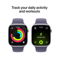 Apple Watch Series 11 (GPS) 46 mm hopea alumiinikuori ja usvanvioletti urheiluranneke, M/L